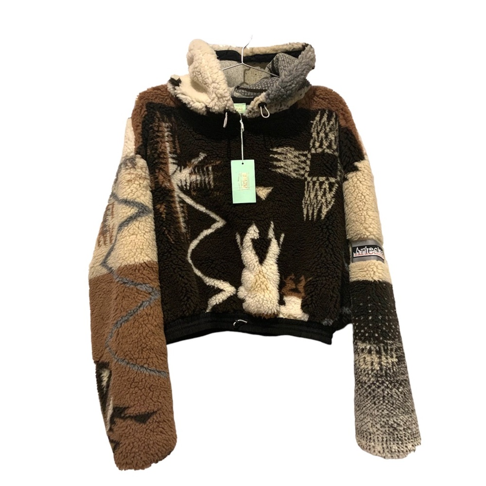 Aries Cropped Ikat Fleece Hoodie in Multi